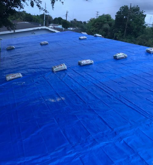 Tarp on roof