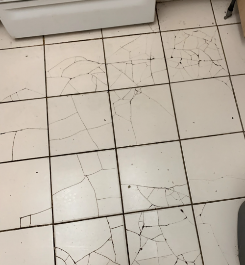 Broken floor tiles